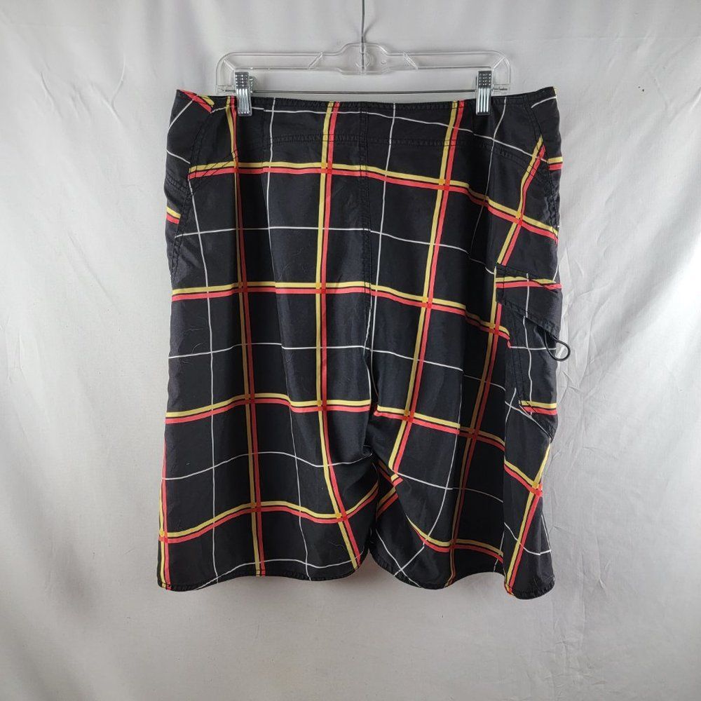Fox Racing Shorts Mens 38 Black Yellow Swim Trunks Board Surf Drawstring Pocket - Picture 2 of 7